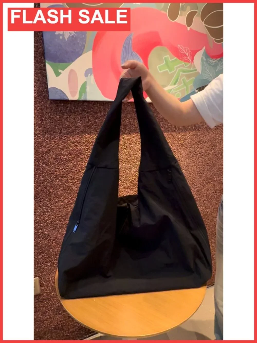 Large Nylon Hobo Shoulder Bag Oversized Tote with Side Pockets